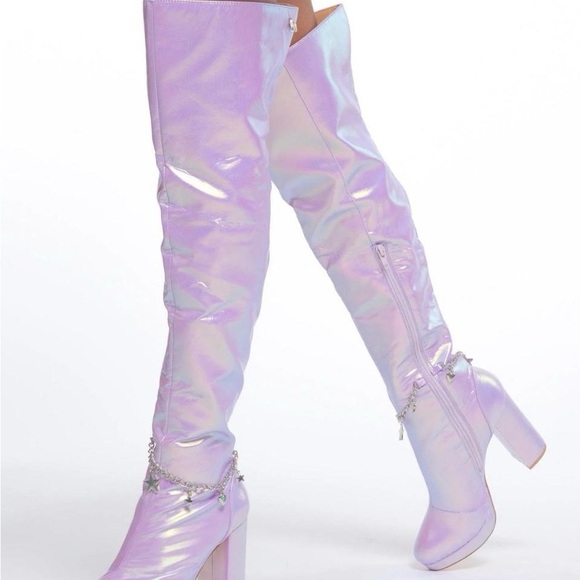 Sparkl Fairy Couture Shoes - Shimmering Lavender Over-the-Knee Heeled Boots